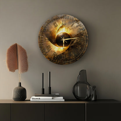 Soyut Gold Cam Duvar Saati