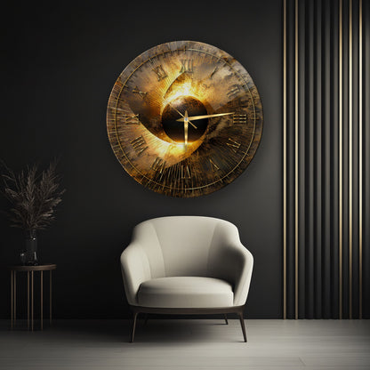 Soyut Gold Cam Duvar Saati