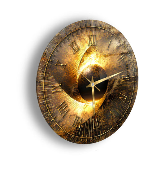 Soyut Gold Cam Duvar Saati