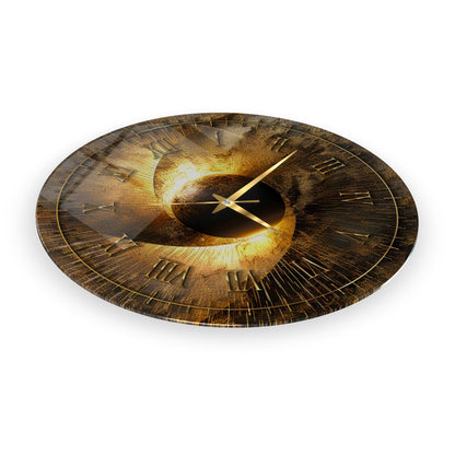 Soyut Gold Cam Duvar Saati