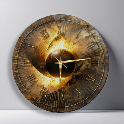 Soyut Gold Cam Duvar Saati