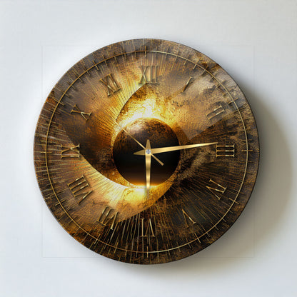 Soyut Gold Cam Duvar Saati