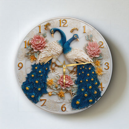 Çiçekli Tavus Kuşu Cam Duvar Saati