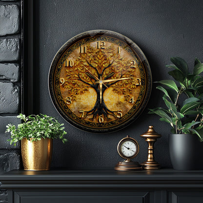 Gold Hayat Ağacı Cam Duvar Saati