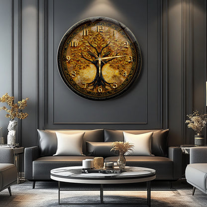 Gold Hayat Ağacı Cam Duvar Saati