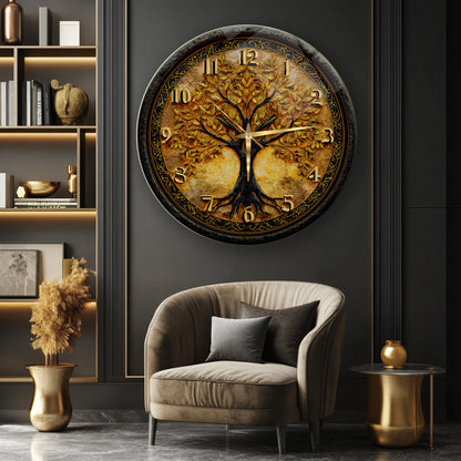 Gold Hayat Ağacı Cam Duvar Saati