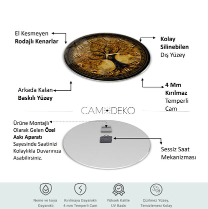 Gold Hayat Ağacı Cam Duvar Saati