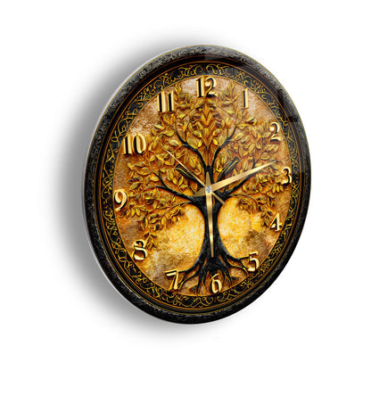 Gold Hayat Ağacı Cam Duvar Saati