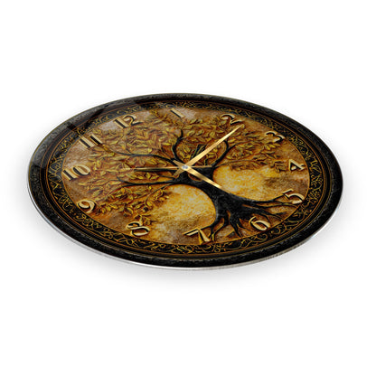 Gold Hayat Ağacı Cam Duvar Saati