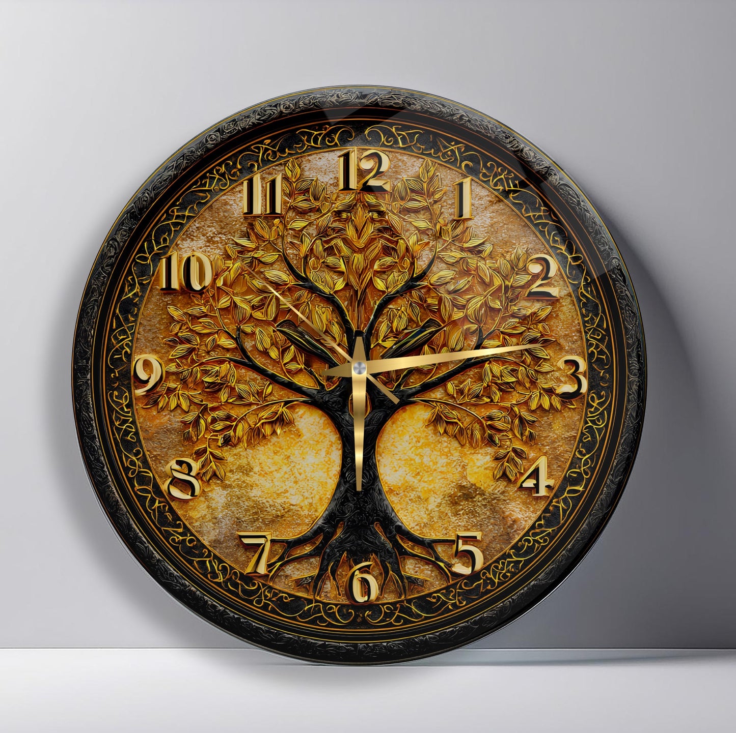Gold Hayat Ağacı Cam Duvar Saati