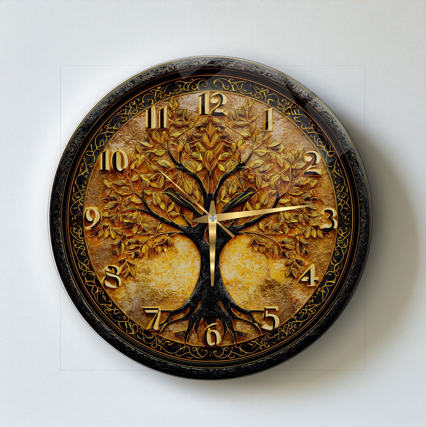 Gold Hayat Ağacı Cam Duvar Saati