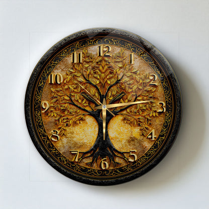 Gold Hayat Ağacı Cam Duvar Saati