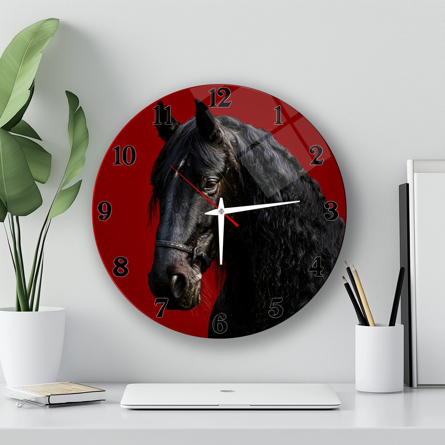 Siyah At Cam Duvar Saati