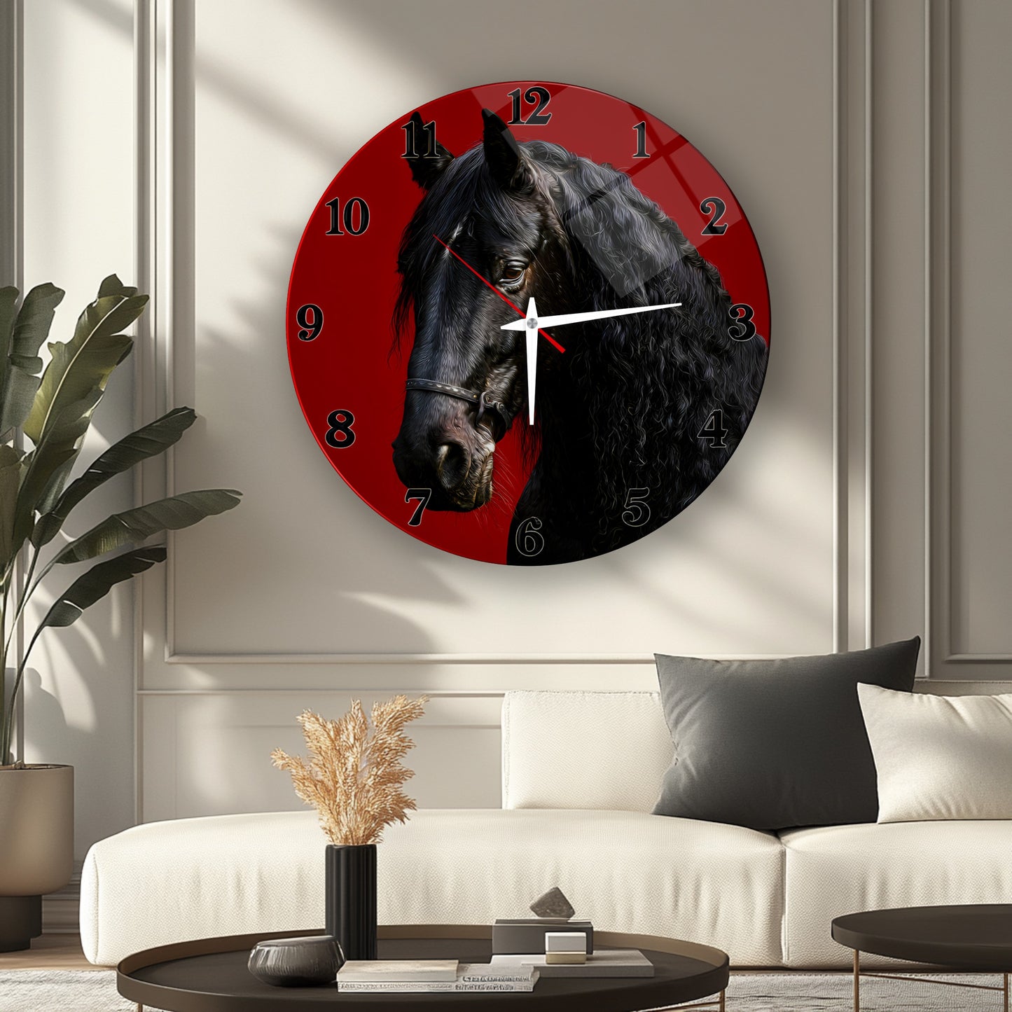 Siyah At Cam Duvar Saati