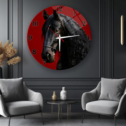 Siyah At Cam Duvar Saati