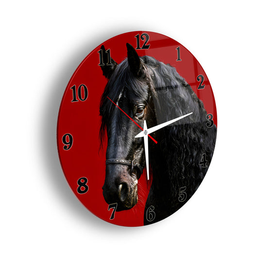 Siyah At Cam Duvar Saati