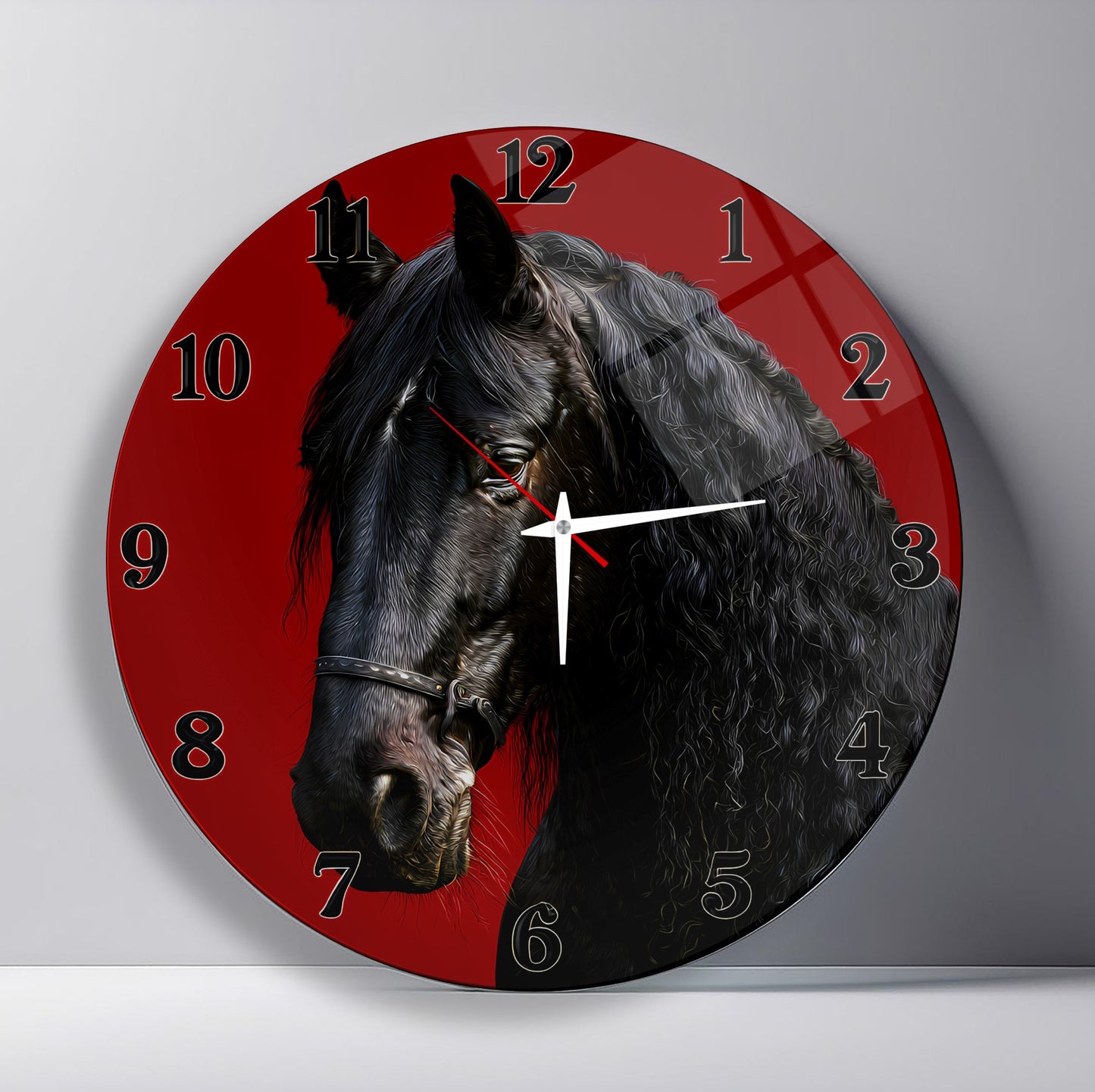 Siyah At Cam Duvar Saati