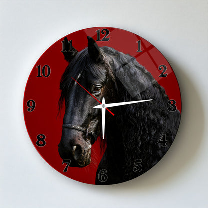 Siyah At Cam Duvar Saati