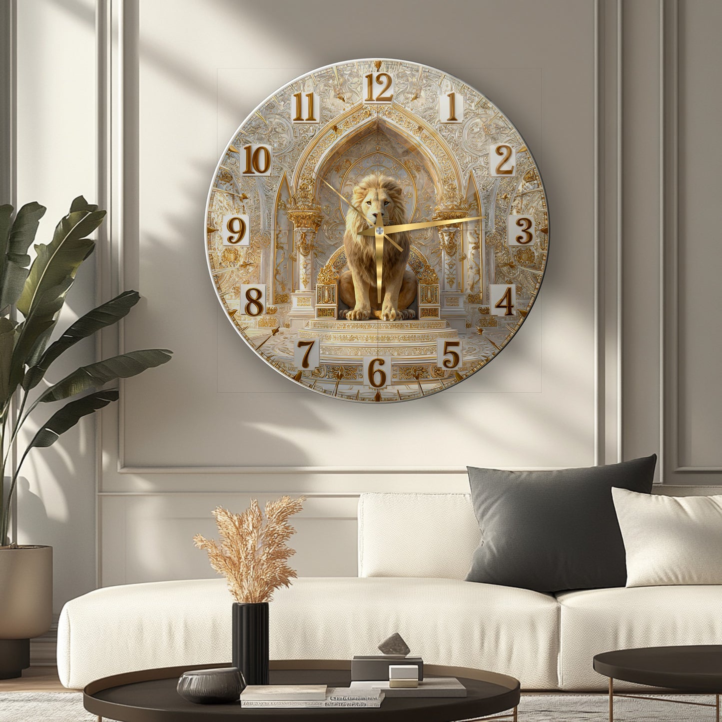 Gold Detay Aslan Cam Duvar Saati