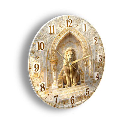Gold Detay Aslan Cam Duvar Saati