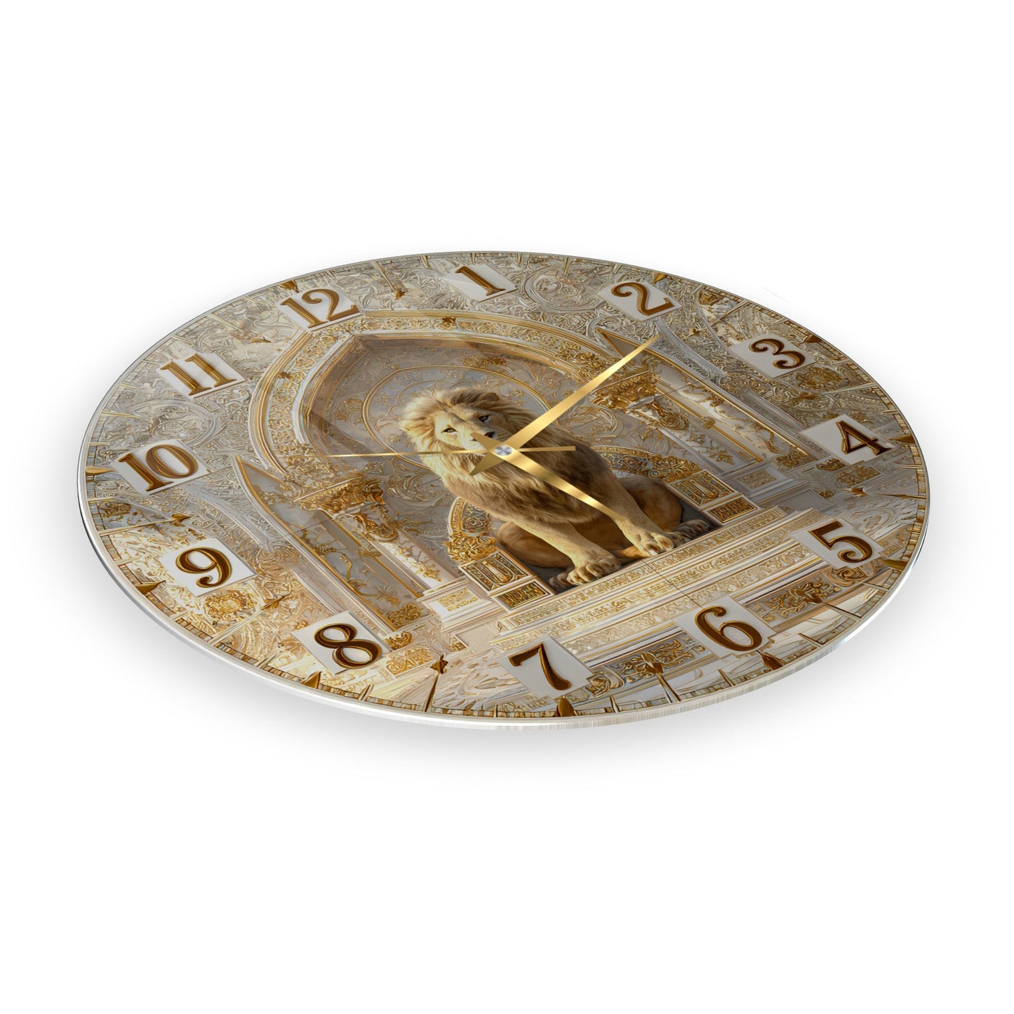 Gold Detay Aslan Cam Duvar Saati