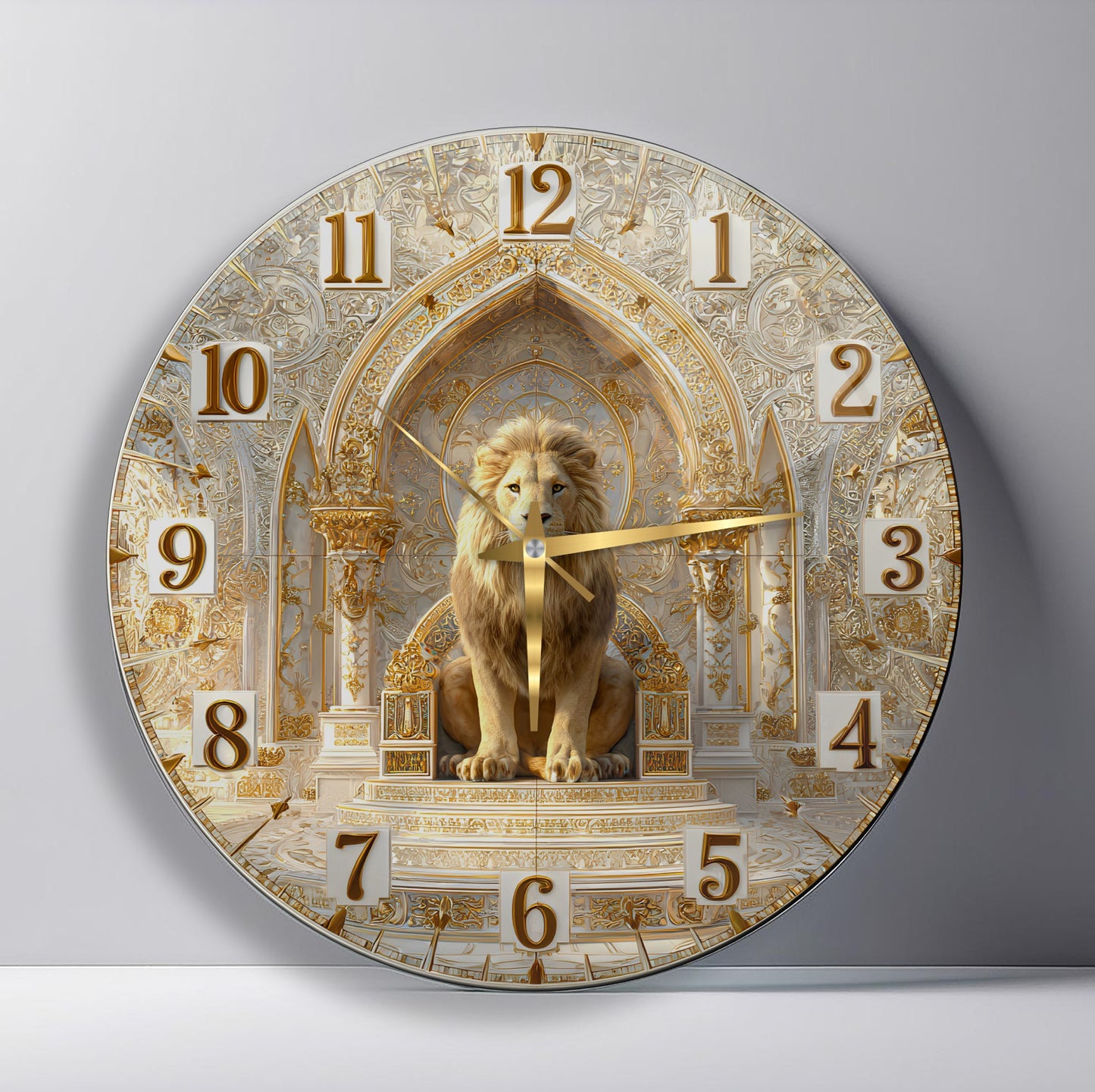 Gold Detay Aslan Cam Duvar Saati
