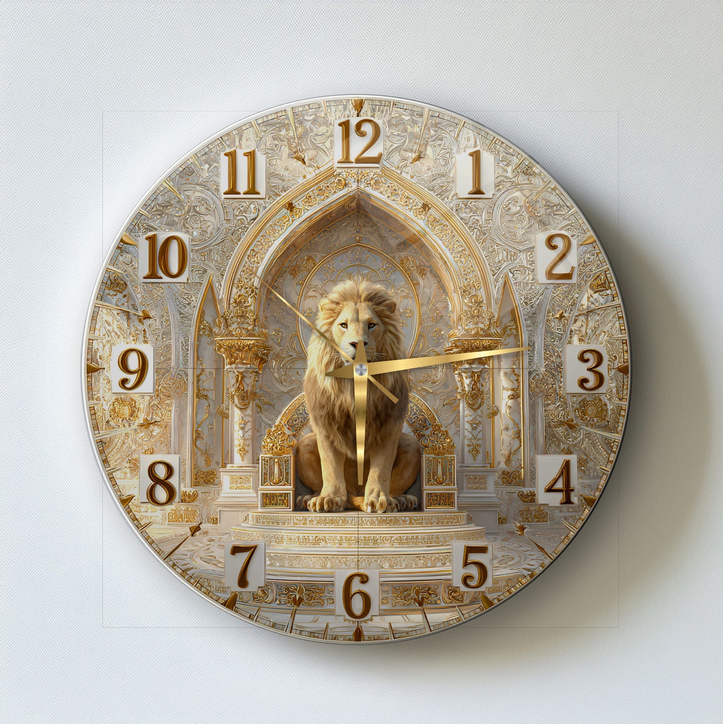 Gold Detay Aslan Cam Duvar Saati