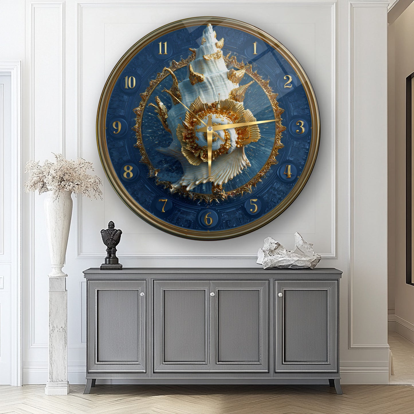 Gold Deniz Kabuğu Cam Duvar Saati