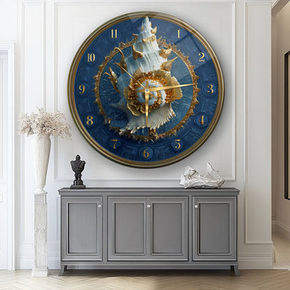 Gold Deniz Kabuğu Cam Duvar Saati