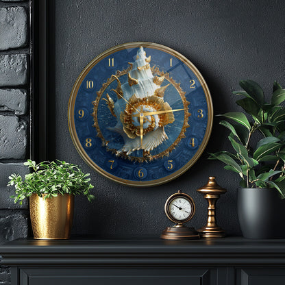 Gold Deniz Kabuğu Cam Duvar Saati