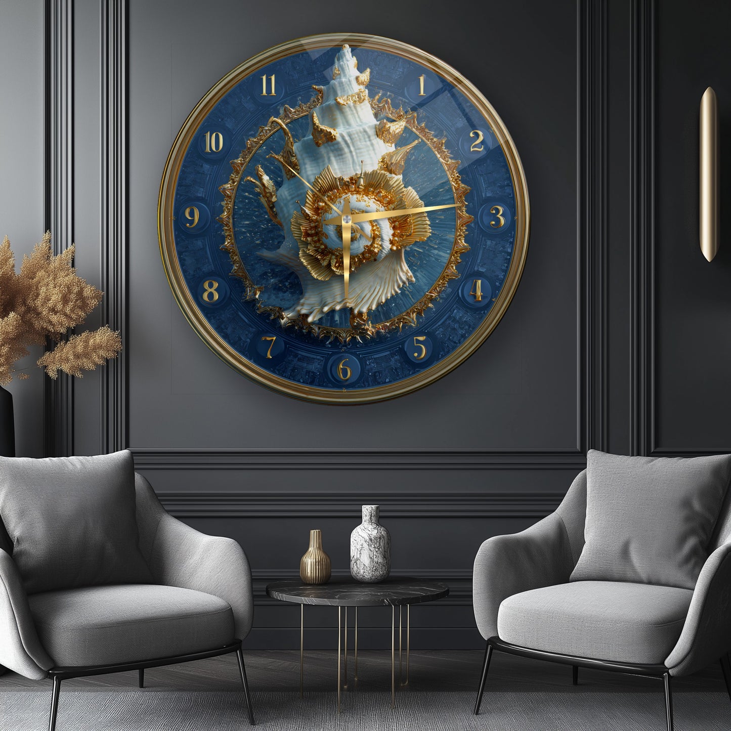 Gold Deniz Kabuğu Cam Duvar Saati