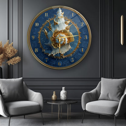 Gold Deniz Kabuğu Cam Duvar Saati