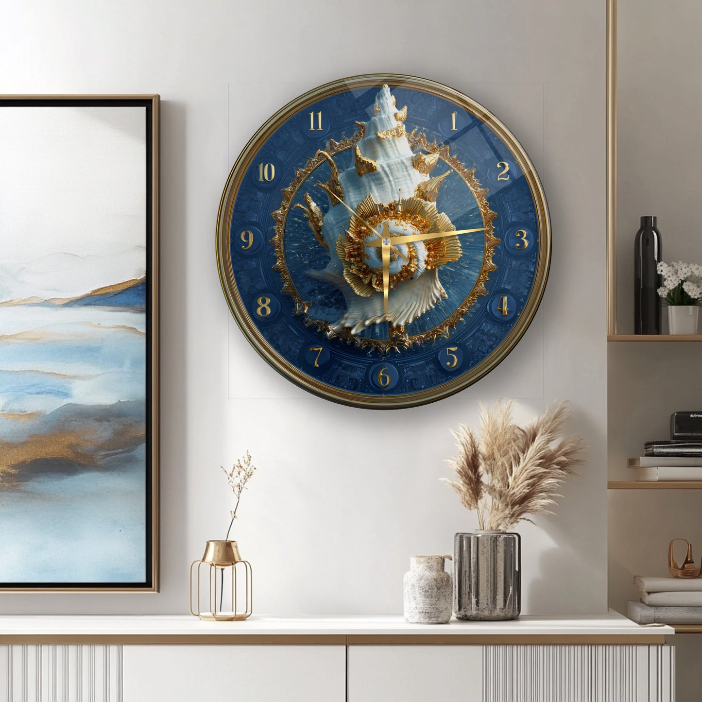 Gold Deniz Kabuğu Cam Duvar Saati