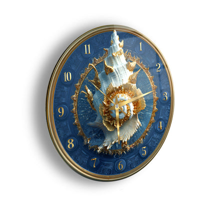 Gold Deniz Kabuğu Cam Duvar Saati