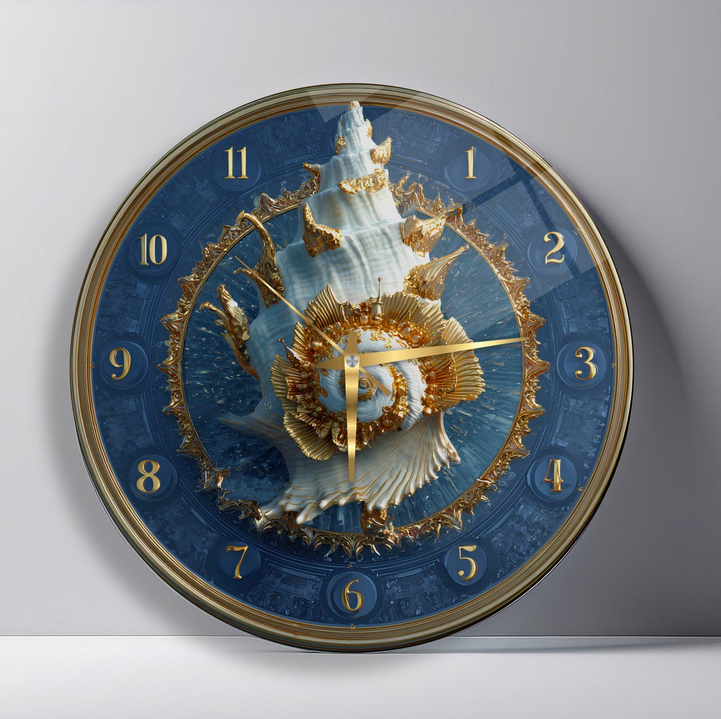 Gold Deniz Kabuğu Cam Duvar Saati