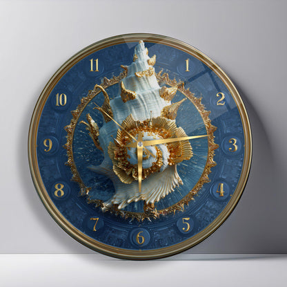 Gold Deniz Kabuğu Cam Duvar Saati