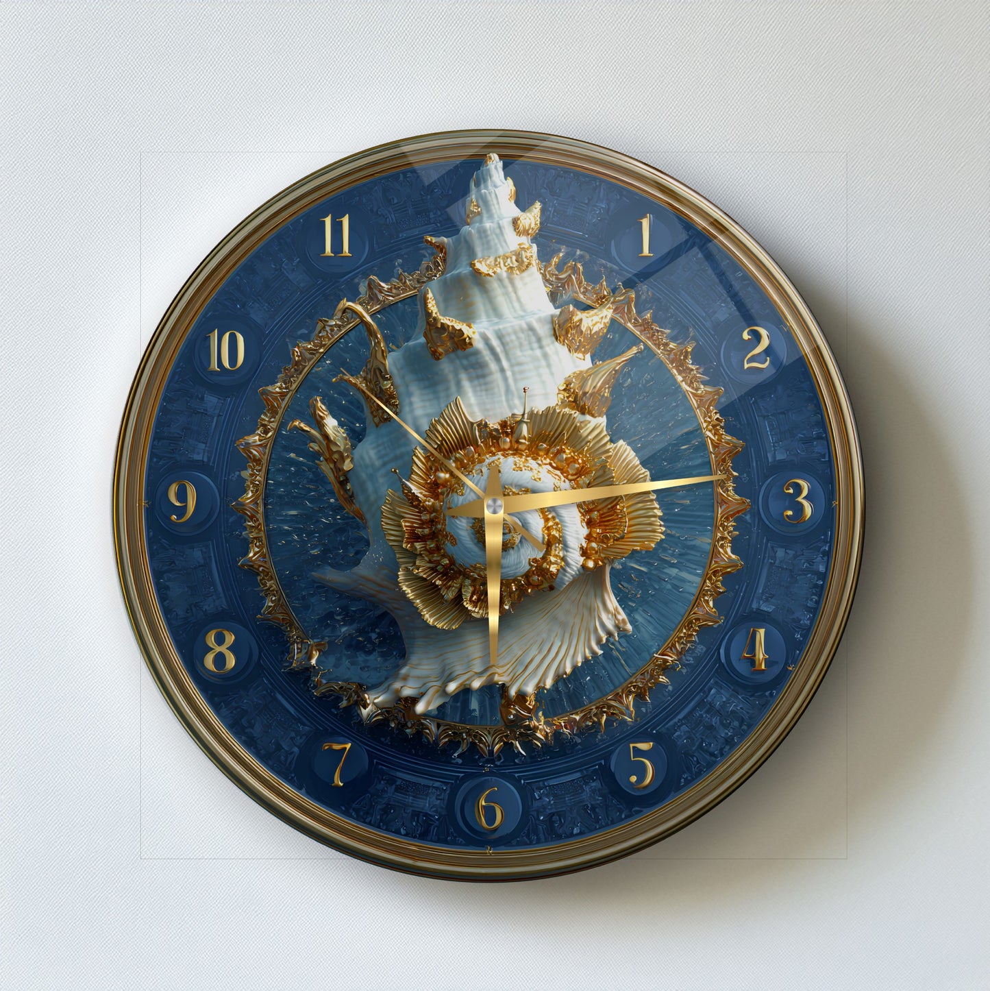 Gold Deniz Kabuğu Cam Duvar Saati