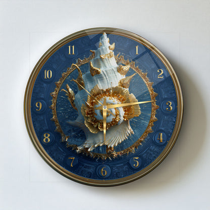 Gold Deniz Kabuğu Cam Duvar Saati