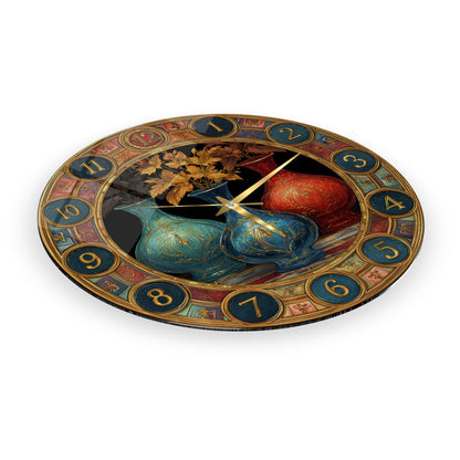 Renkli Saksılar Cam Duvar Saati