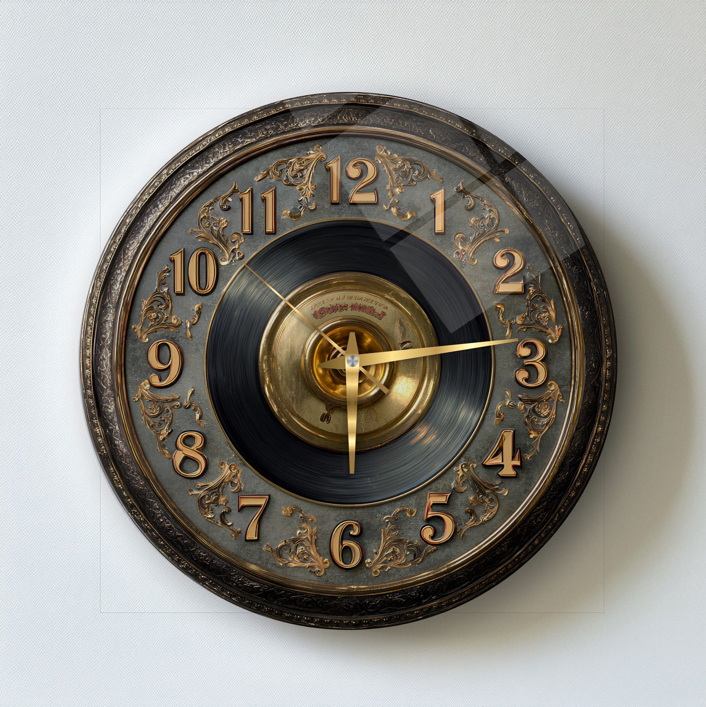 Gold Detay Taş Plak Cam Duvar Saati