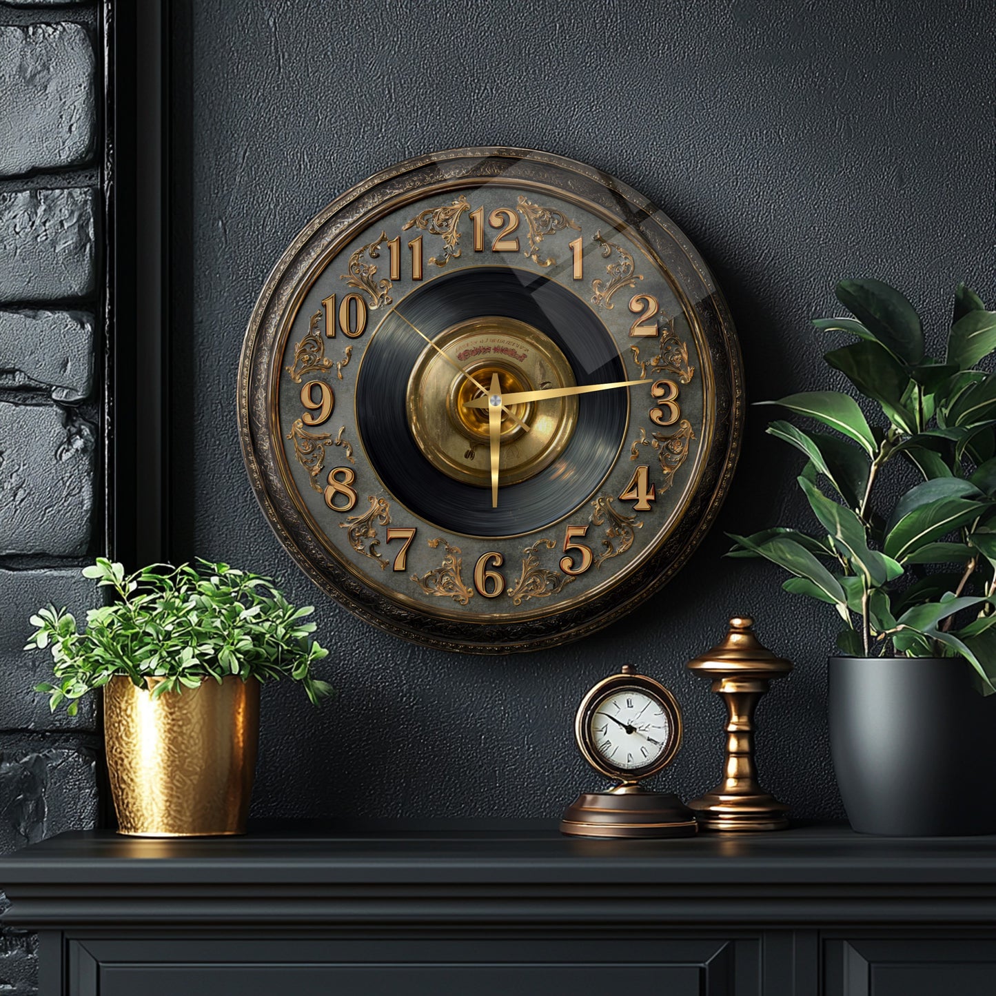 Gold Detay Taş Plak Cam Duvar Saati