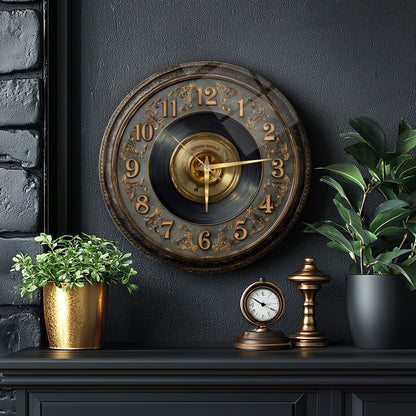 Gold Detay Taş Plak Cam Duvar Saati