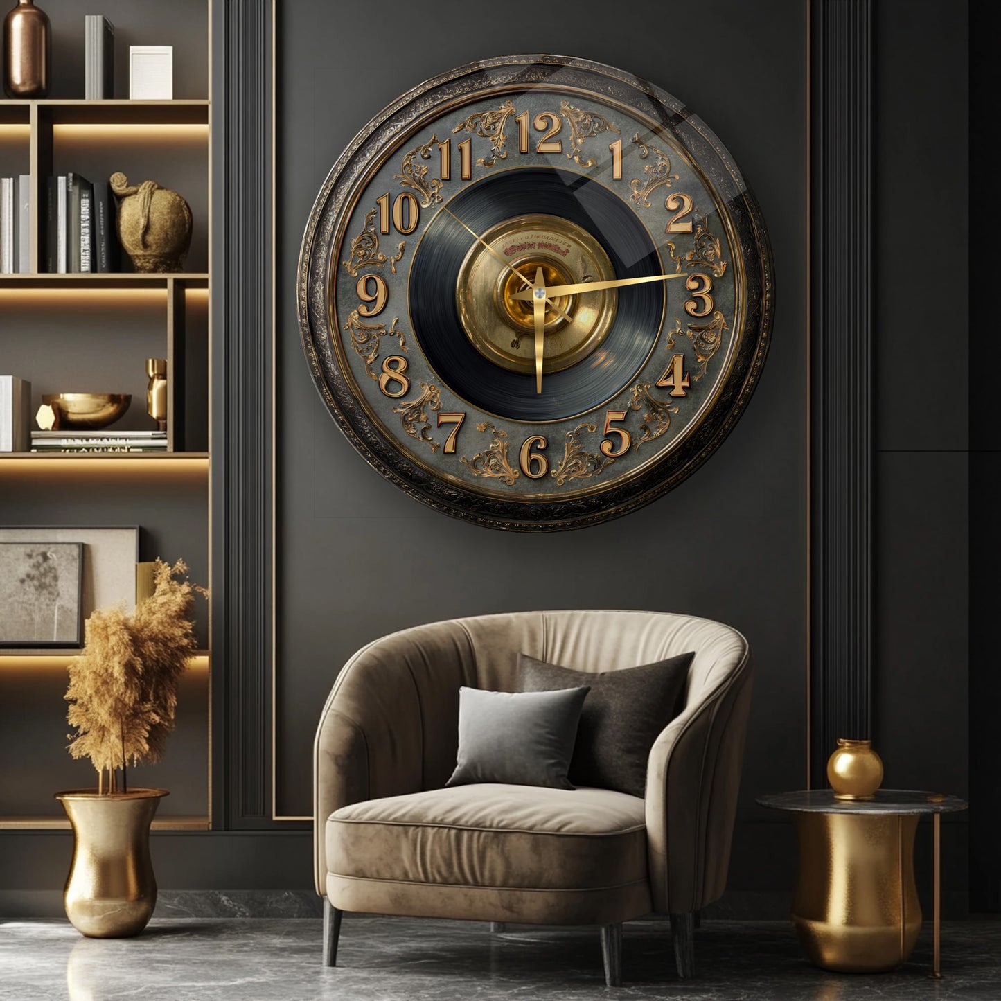 Gold Detay Taş Plak Cam Duvar Saati