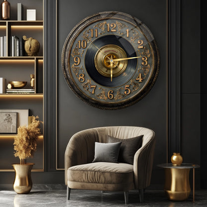 Gold Detay Taş Plak Cam Duvar Saati