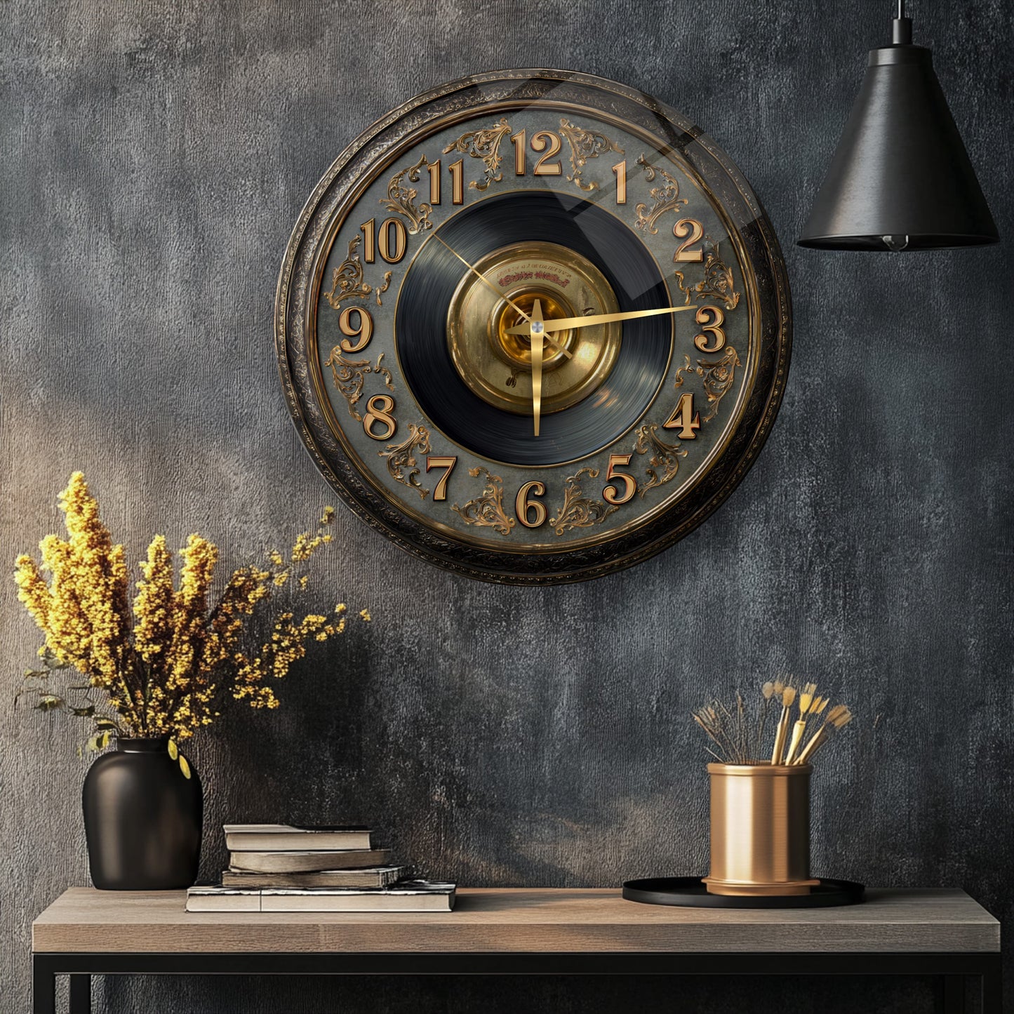 Gold Detay Taş Plak Cam Duvar Saati