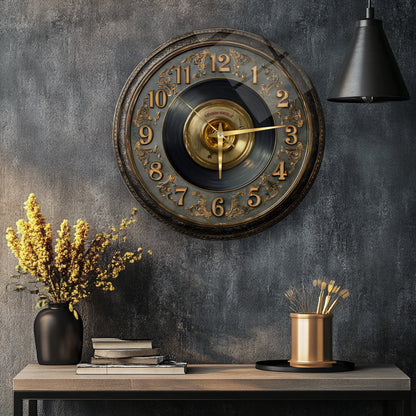 Gold Detay Taş Plak Cam Duvar Saati