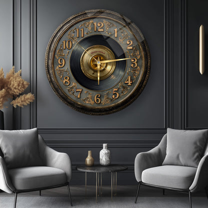 Gold Detay Taş Plak Cam Duvar Saati