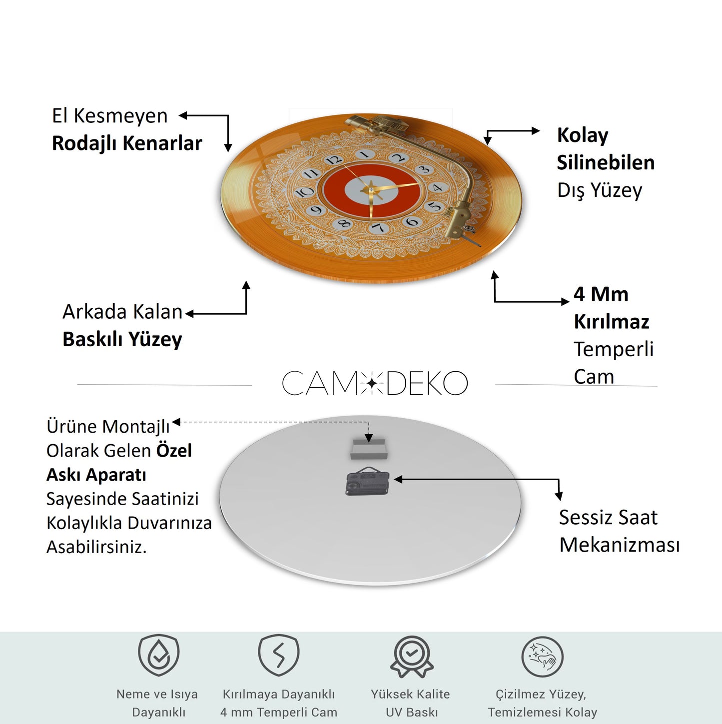 Nostaljik Plak Cam Duvar Saati