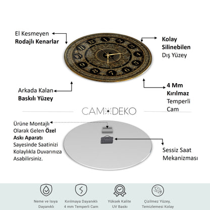 Gold Detay Cam Duvar Saati