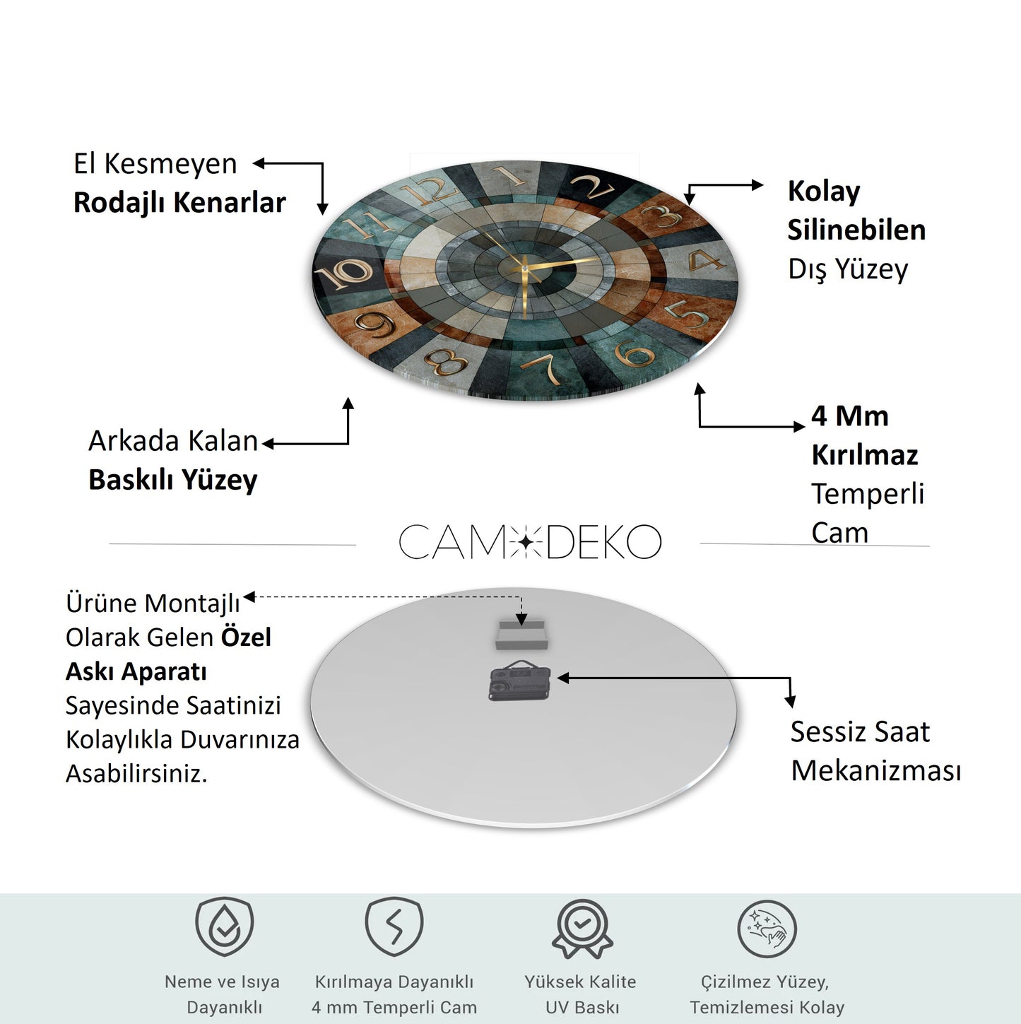 Retro Renkli Cam Duvar Saati